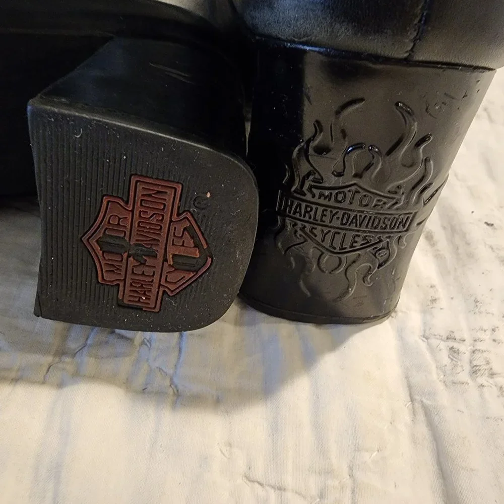 Authentic Harley Davidson Black Zip U Leather Flame Boots with Chunky Heel - 6.5 - Picture 4 of 8